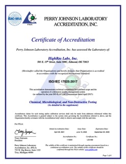 HighResLabs - PJLA Certificate